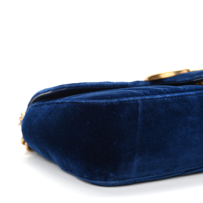 Gucci Velvet Matelasse Mini GG Marmont Shoulder Bag Cobalt Blue 9 of 13