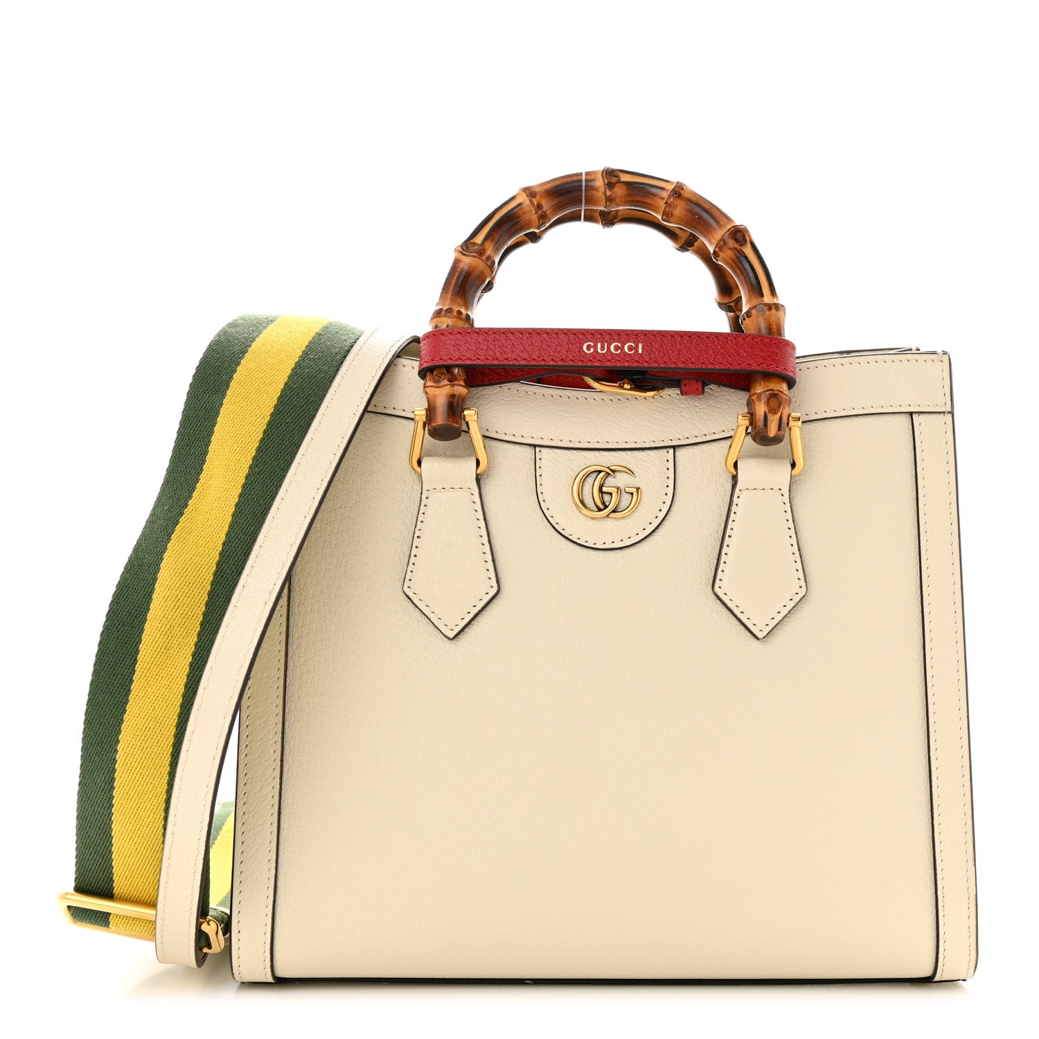 Gucci Textured Dollar Calfskin Web Small Diana Tote Bag Mystic White 1 of 11