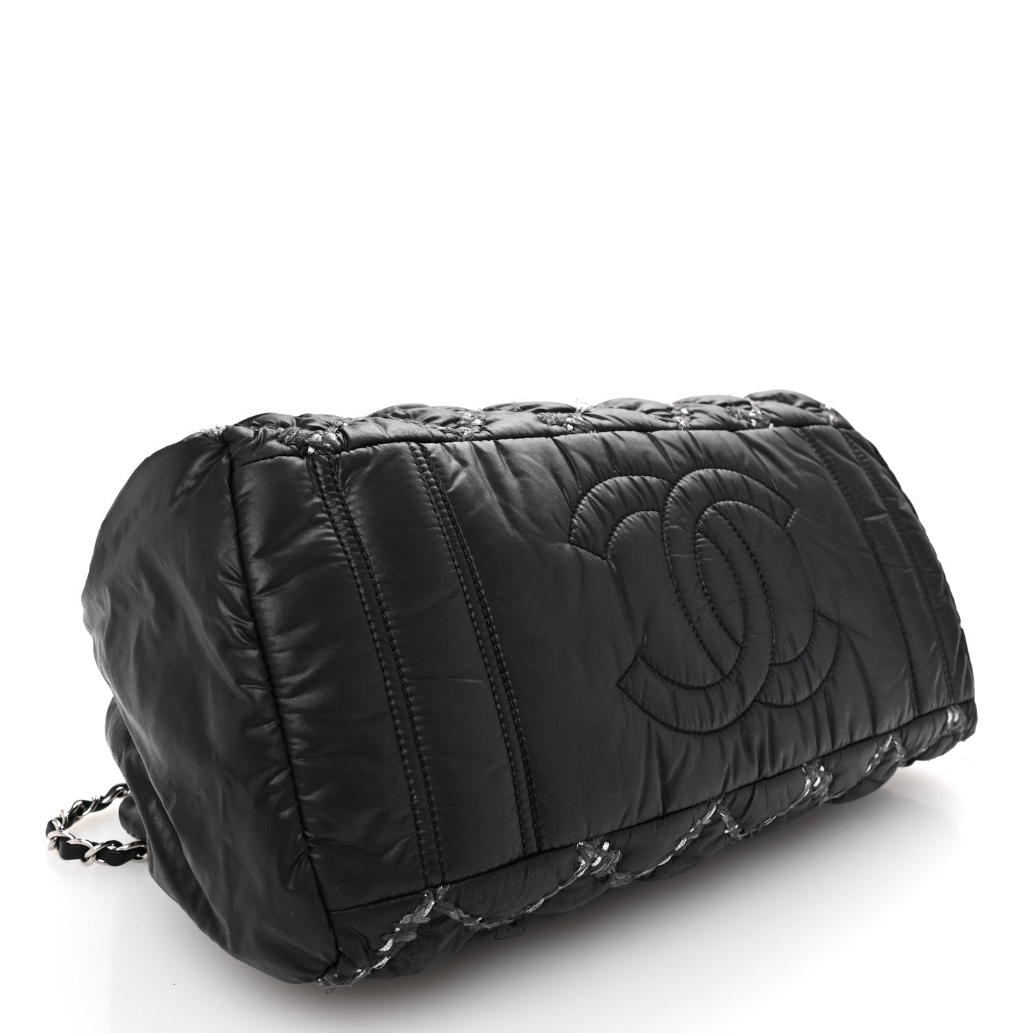 Chanel Nylon Quilted Tweed Stitch Bubble Tote Black 4 of 13