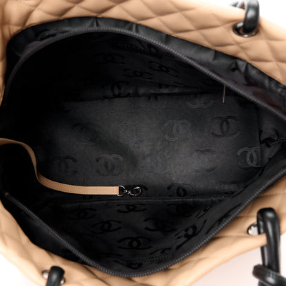 Chanel Calfskin Quilted Large Cambon Tote Beige Black 5 of 13