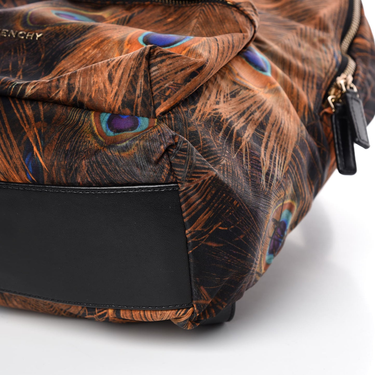 Nylon Calfskin Peacock Print Backpack Brown