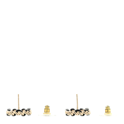 Chanel Crystal Lambskin Chain Sergeant Chanel Stud Earrings Black Gold 3 of 4