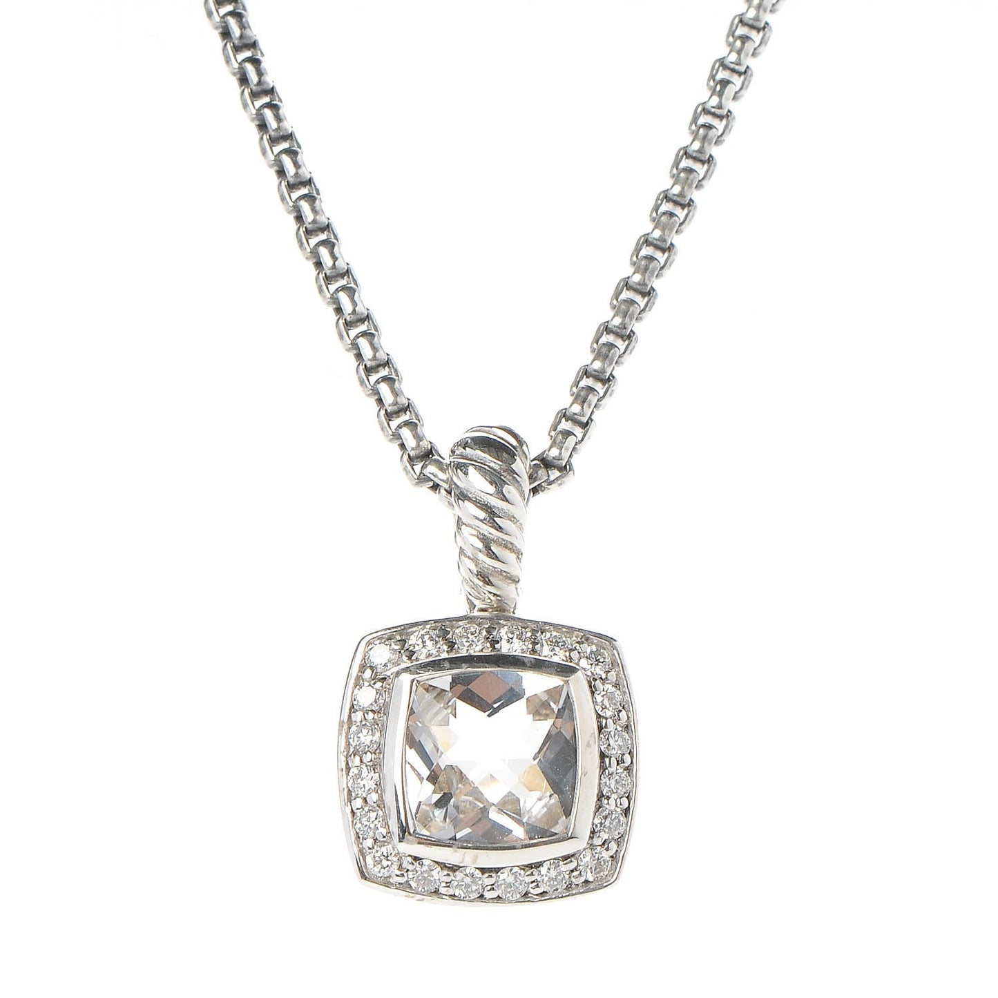 Sterling Silver Diamond White Topaz 7mm Petite Albion Pendant Necklace