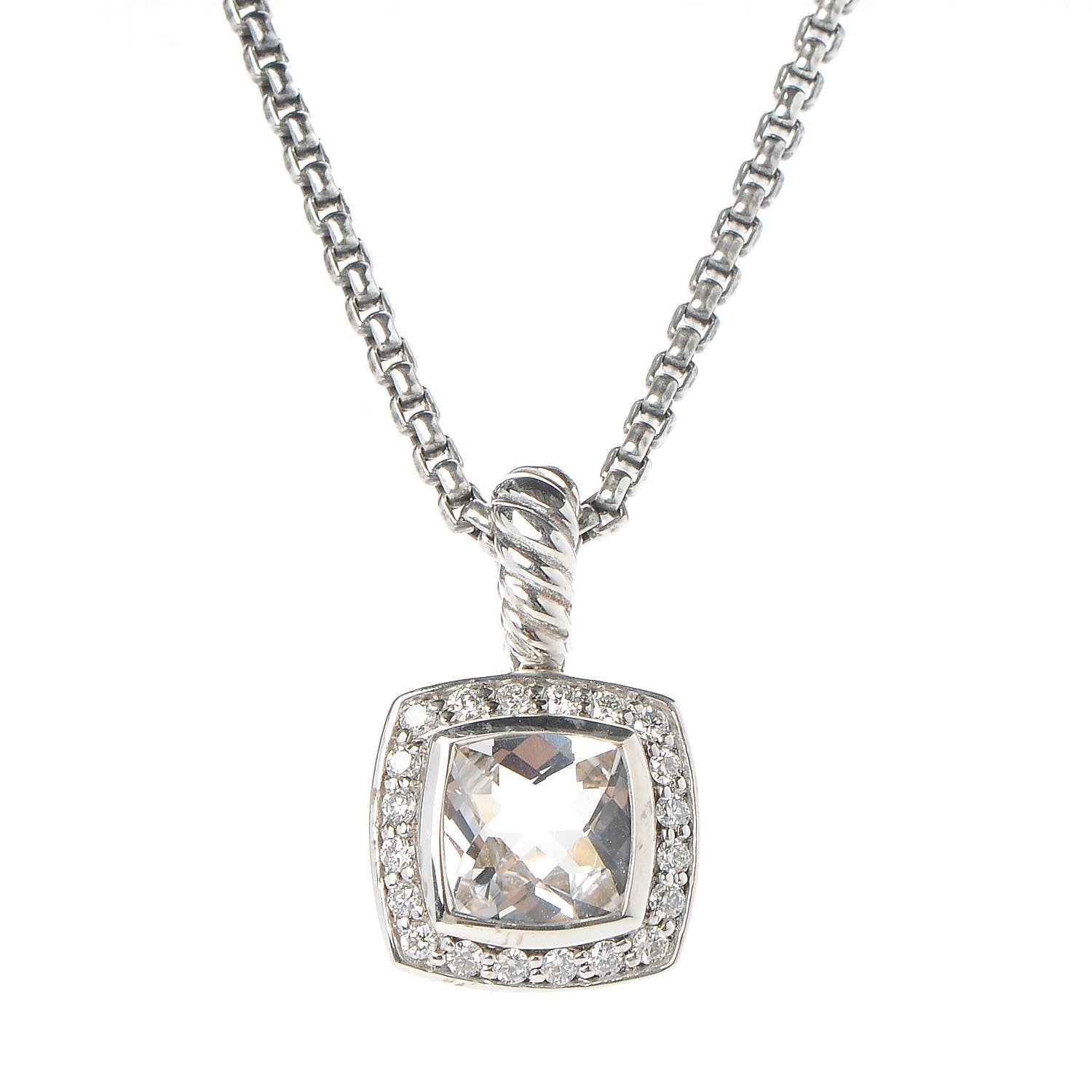 David Yurman Sterling Silver Diamond White Topaz 7mm Petite Albion Pendant Necklace 6 of 7