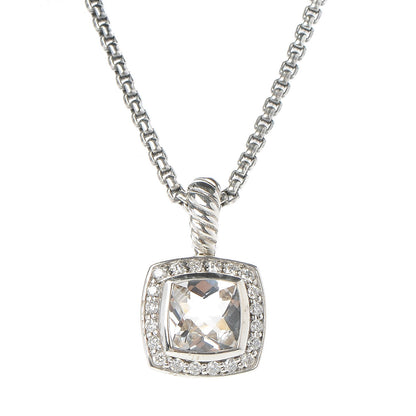 David Yurman Sterling Silver Diamond White Topaz 7mm Petite Albion Pendant Necklace 6 of 7