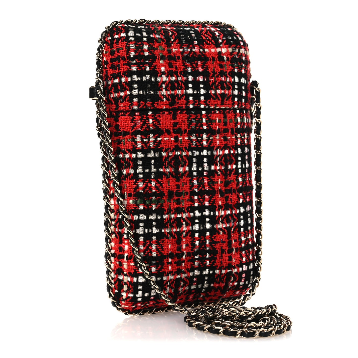 Tweed Chain Around Phone Holder Red Multicolor