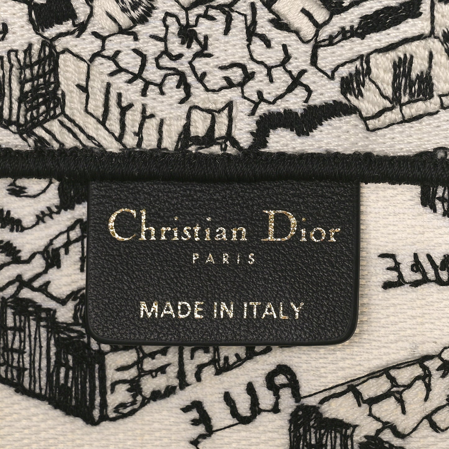 Canvas Embroidered Medium Plan De Paris Book Tote White Black