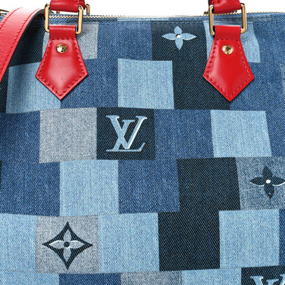 Louis Vuitton Denim Damier Monogram Patchwork Speedy Bandouliere 30 Blue Rouge 7 of 9