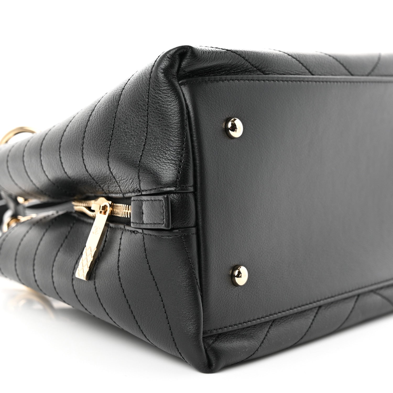 Chanel Calfskin Stitched Large Chevron Chic Shopping Bag Black 9 of 12