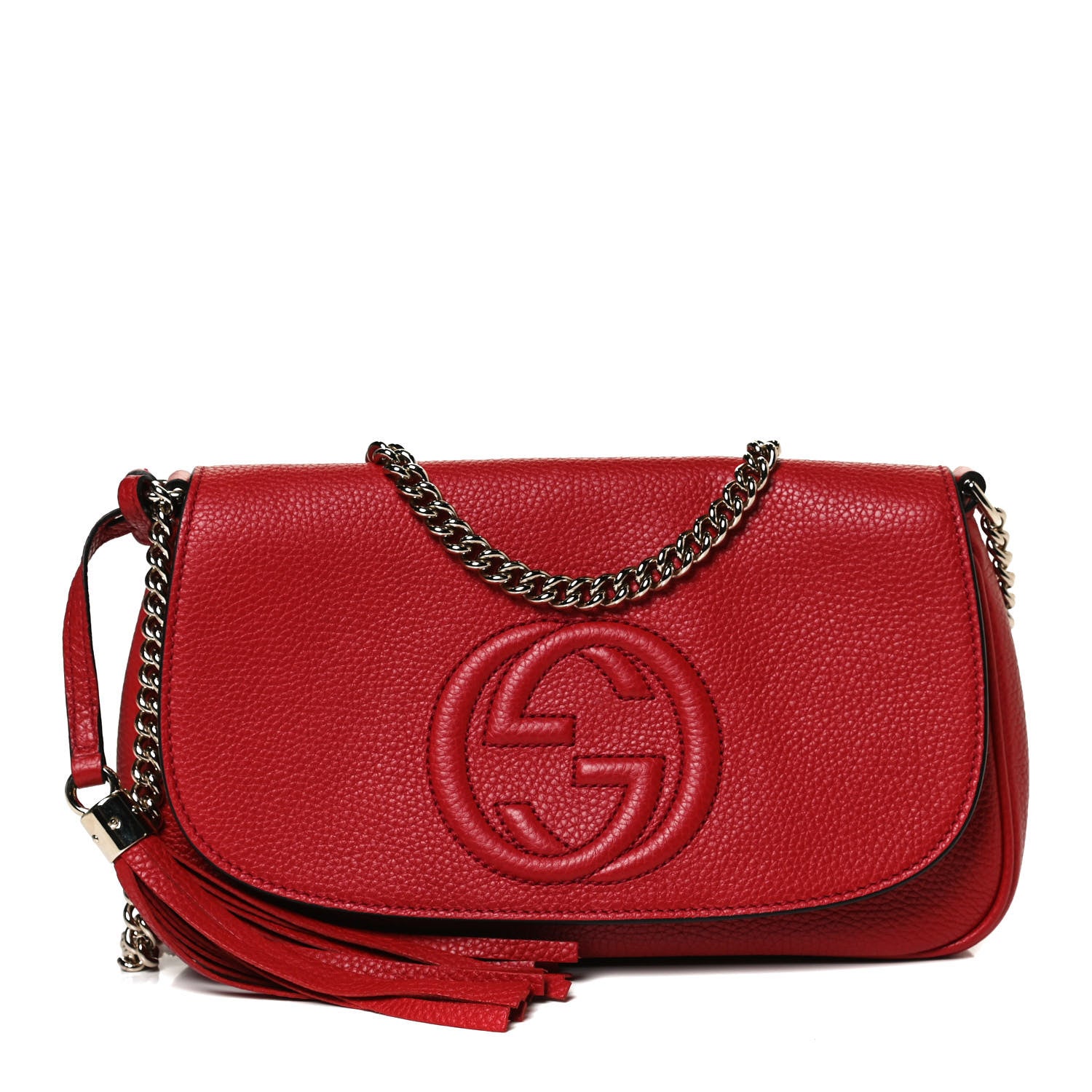 Gucci Pebbled Calfskin Medium Soho Flap Crossbody Vibrant Red 1 of 10