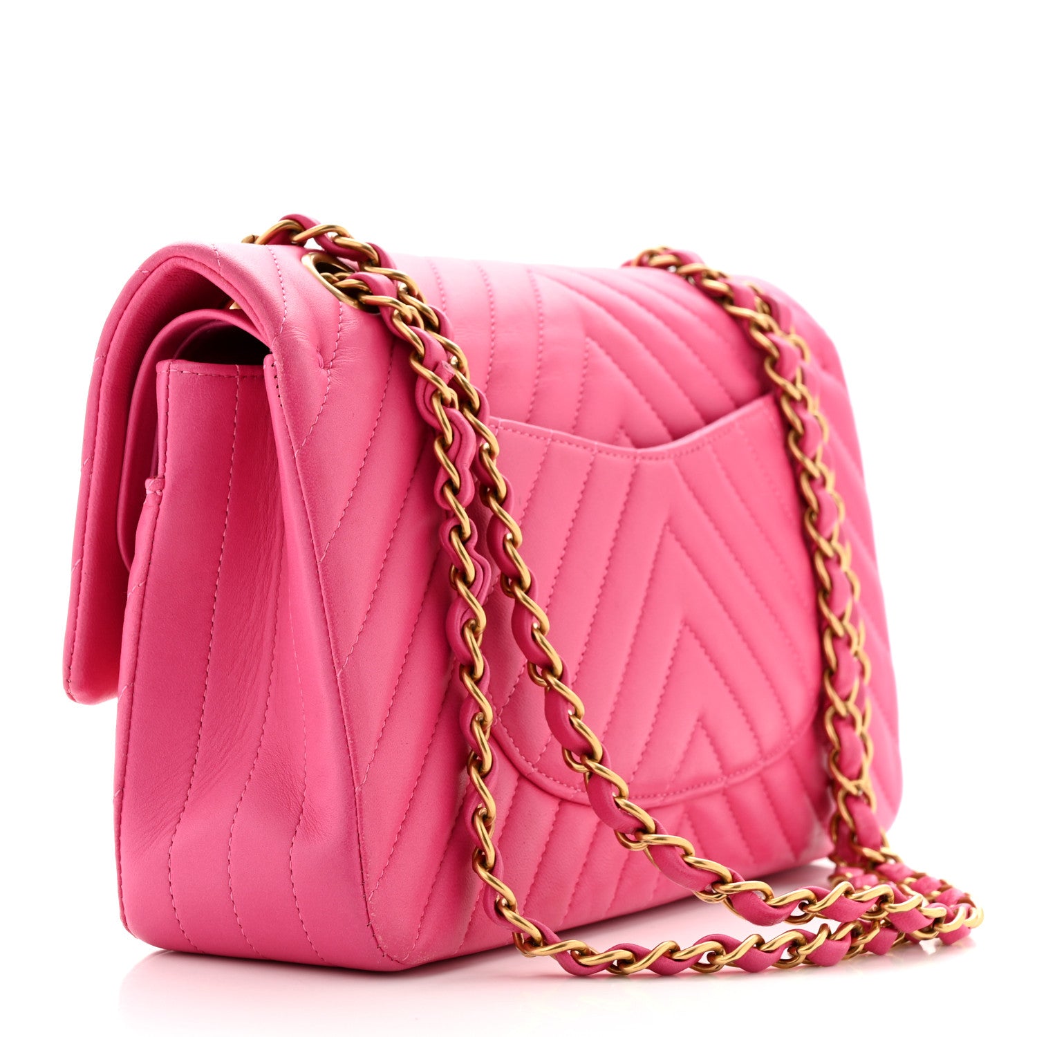 Chanel Lambskin Chevron Quilted Medium Double Flap Pink 3 of 10