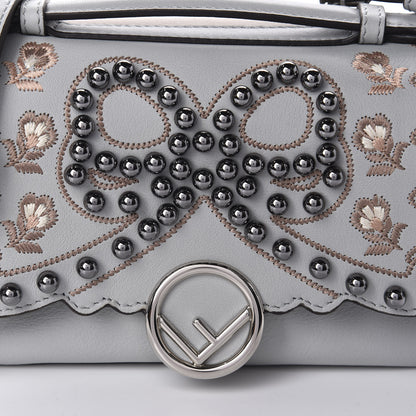 Fendi Vitello Dolce F is Flowers and Bows Scalloped Micro Double Baguette Grigio Perla Camelia 12 of 13