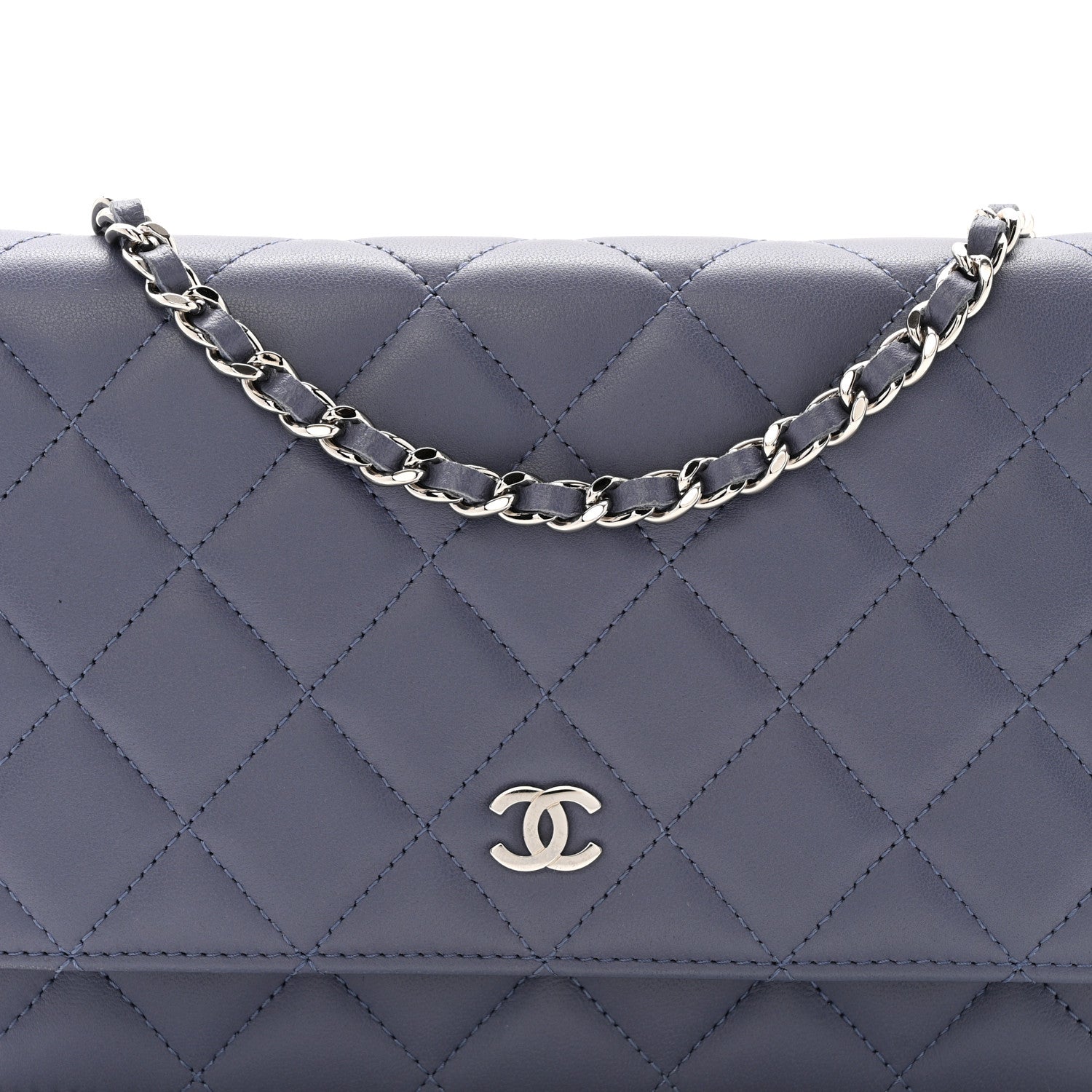 Chanel Lambskin Quilted Wallet On Chain WOC Dark Blue 9 of 12
