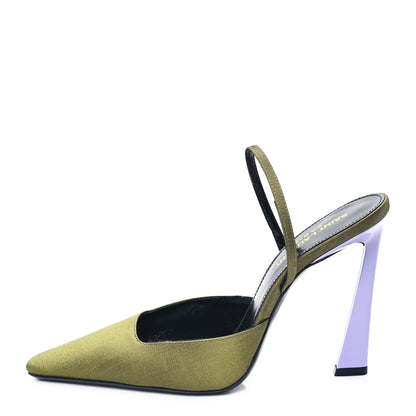 Saint Laurent Crepe De Chine Blade 105 Slingback Pumps 38.5 Lime 1 of 8