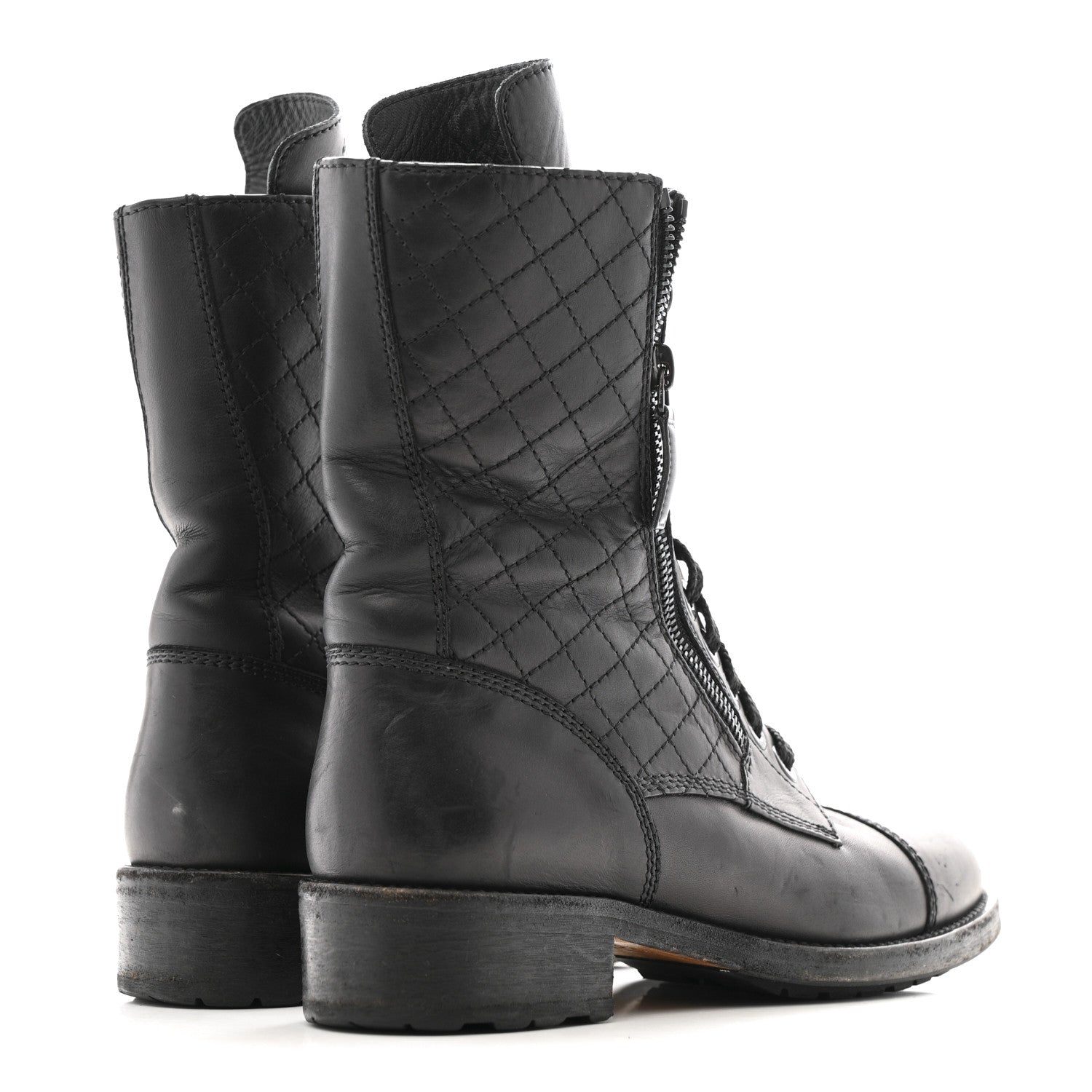 Chanel Calfskin Quilted Lace Up Combat Boots  38 Black 5 of 12