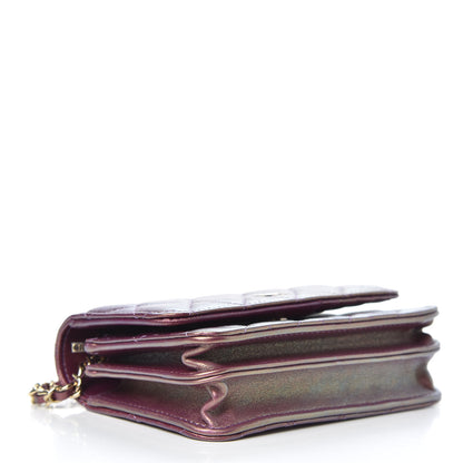 Chanel Iridescent Lambskin Quilted Mini Wallet On Chain WOC Purple 4 of 12