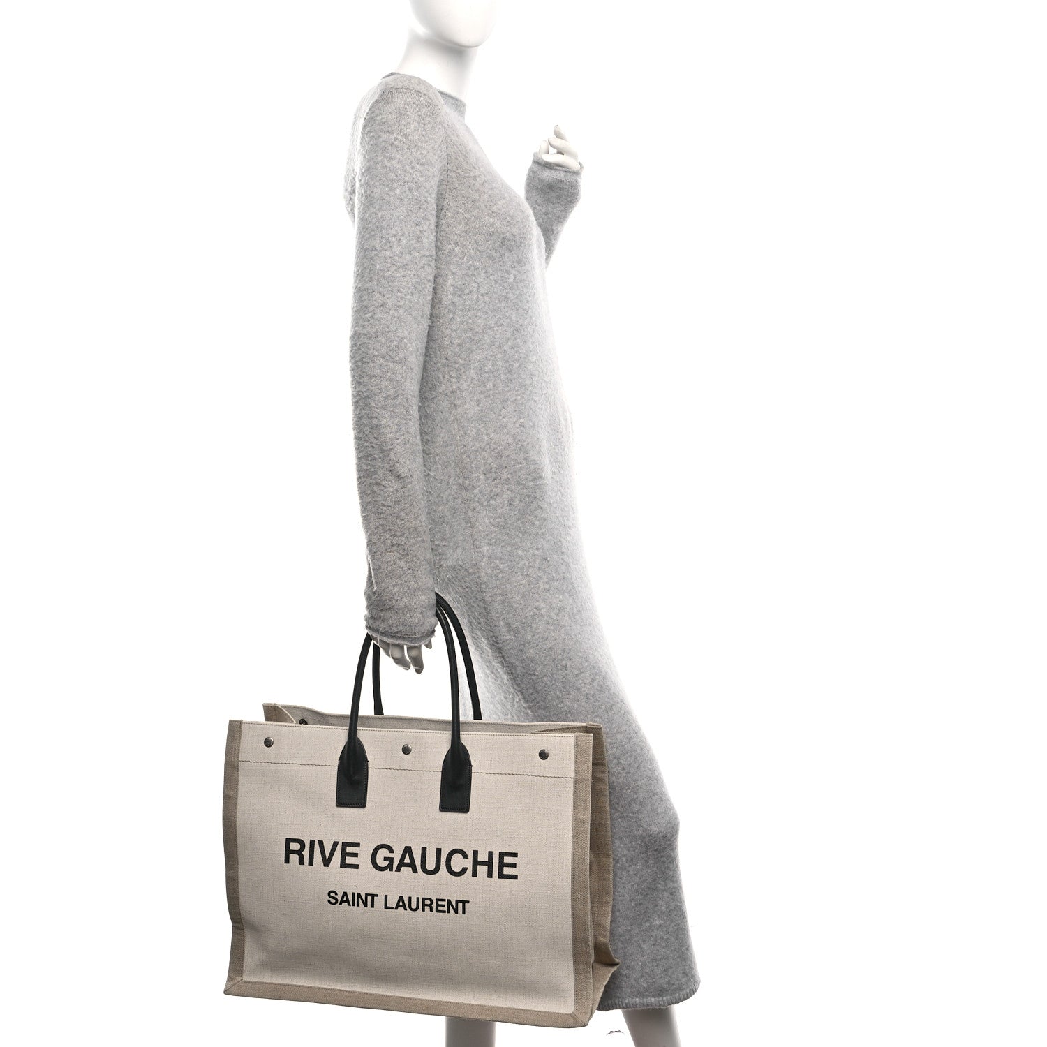 Saint Laurent Linen Calfskin Rive Gauche Tote Optic White 2 of 10