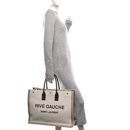 Saint Laurent Linen Calfskin Rive Gauche Tote Optic White 2 of 10
