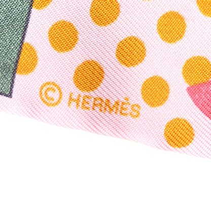 Hermes Silk Cavaliere En Formes Twilly Rose Vert Amande Ocre 4 of 5