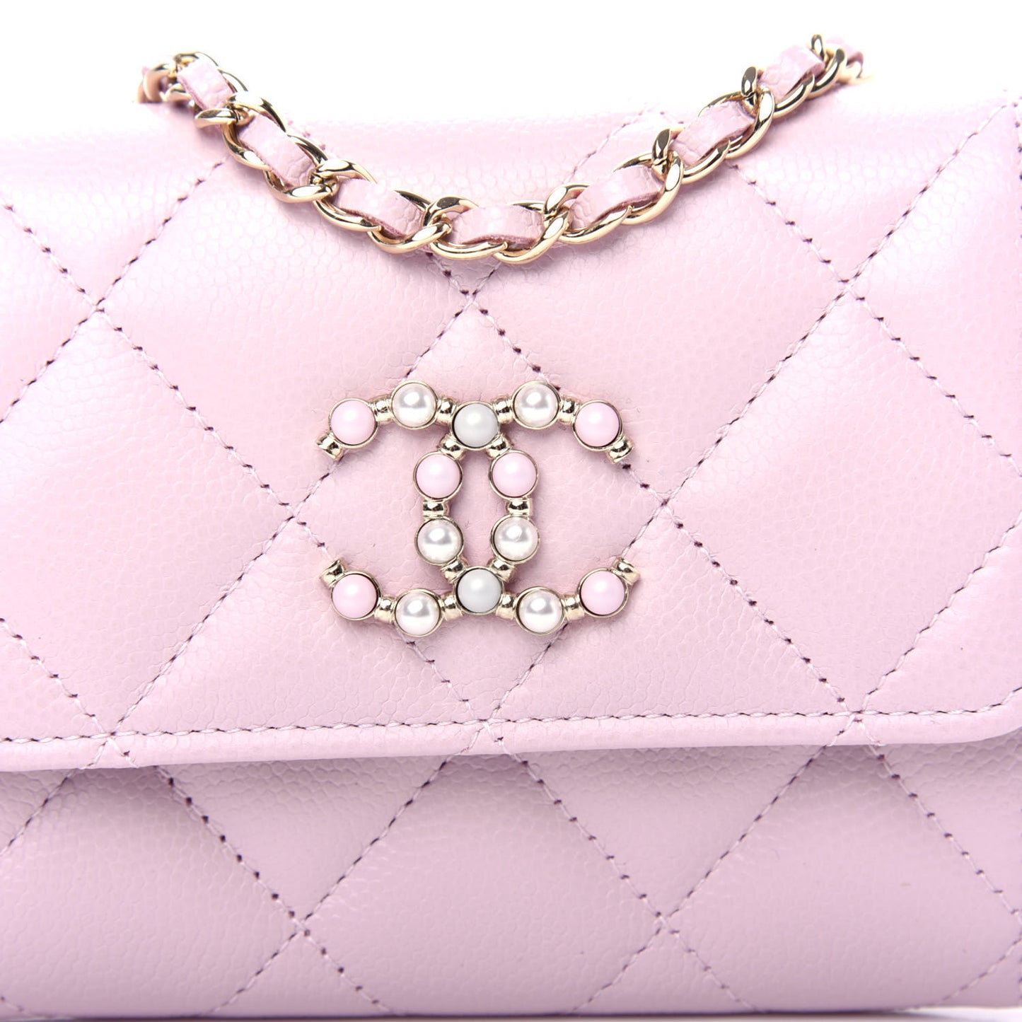 Caviar Quilted Coco Candy Card Holder On Chain Light Pink