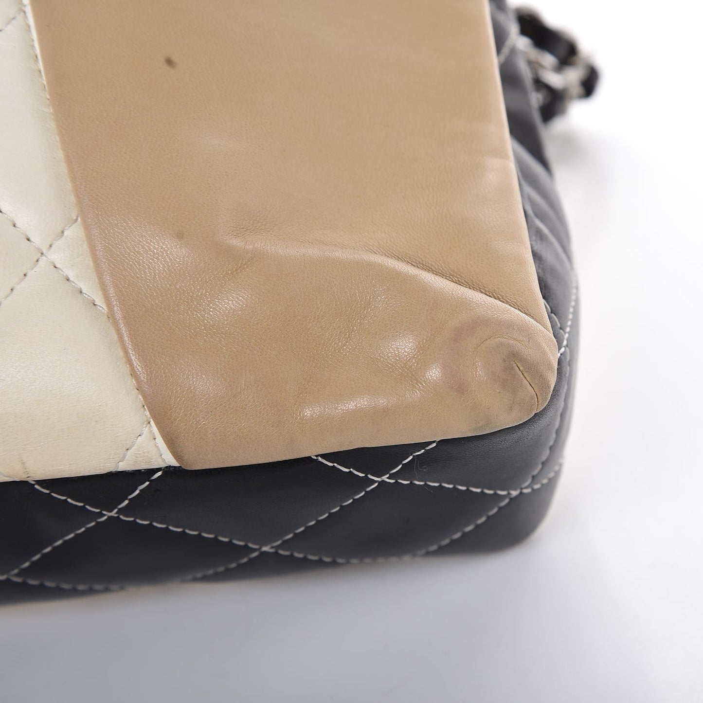 Lambskin Quilted Colorblock Jumbo Double Flap Black White Beige
