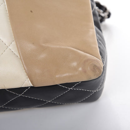 Chanel Lambskin Quilted Colorblock Jumbo Double Flap Black White Beige 13 of 15