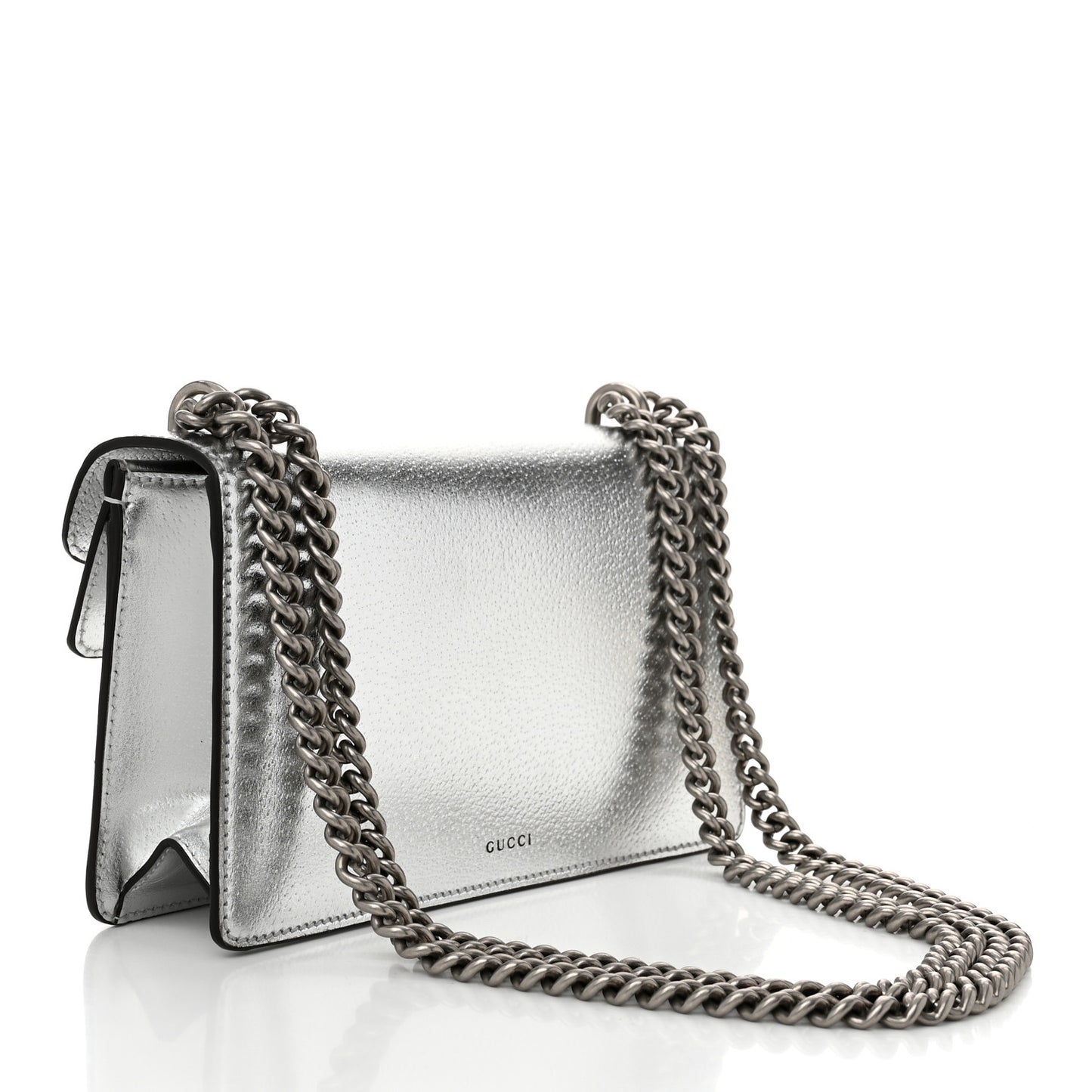 Metallic Textured Calfskin Crystal Small Dionysus Shoulder Bag Silver
