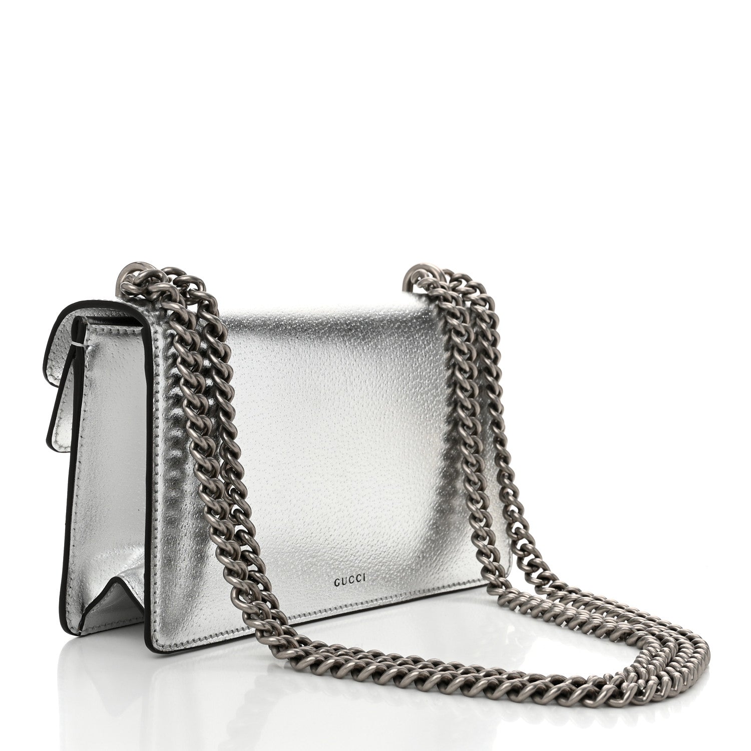 Gucci Metallic Textured Calfskin Crystal Small Dionysus Shoulder Bag Silver 3 of 11