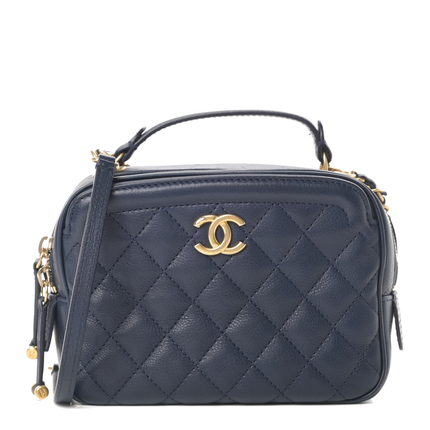 Chanel Calfskin Quilted CC Small Vanity Case Navy 1 of 15