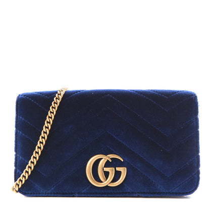 Gucci Velvet Matelasse GG Marmont Mini Bag Cobalt Blue 1 of 13