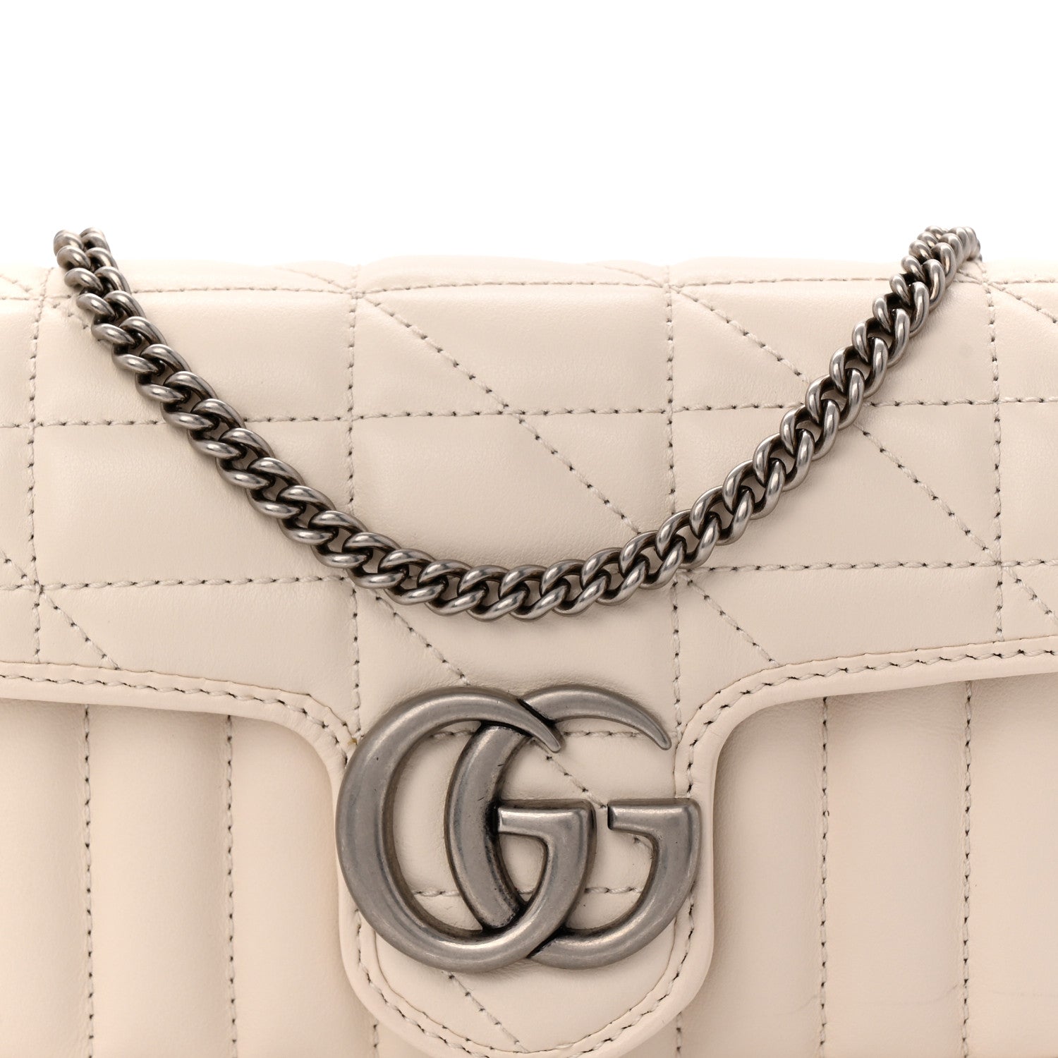 Gucci Calfskin Matelasse Aria Super Mini GG Marmont Shoulder Bag Mystic White 8 of 11