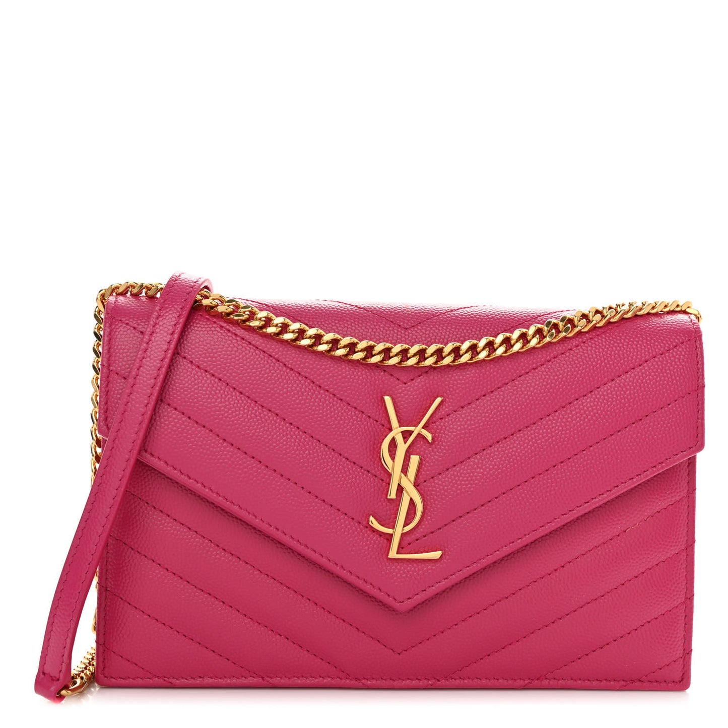 Grain De Poudre Matelasse Chevron Monogram Envelope Chain Wallet Fresh Fuchsia