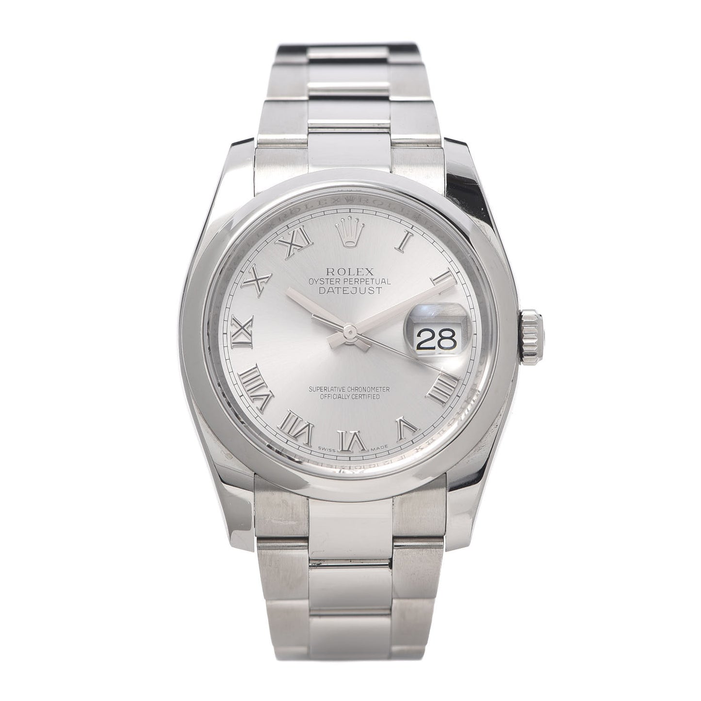 Stainless Steel 36mm Oyster Perpetual Datejust Watch Silver Roman 116200