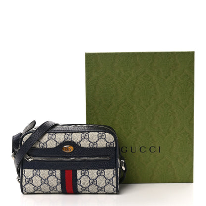 Gucci GG Supreme Monogram Textured Dollar Calfskin Web Mini Ophidia Shoulder Bag Beige Blue 9 of 9
