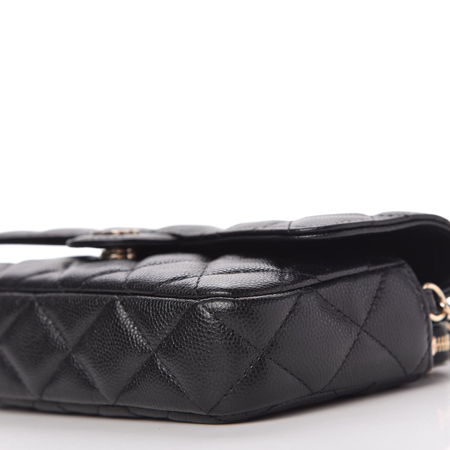 Caviar Quilted Flap Phone Holder With Chain Black