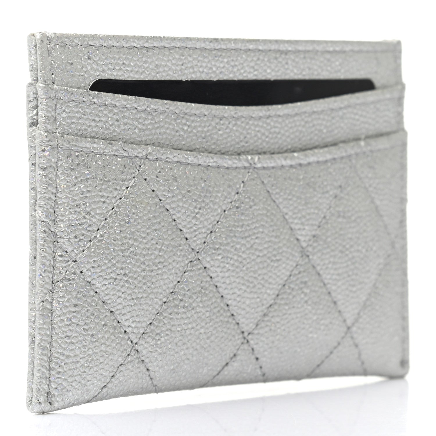 Chanel Glittered Metallic Caviar Quilted Card Holder Silver 3 of 8