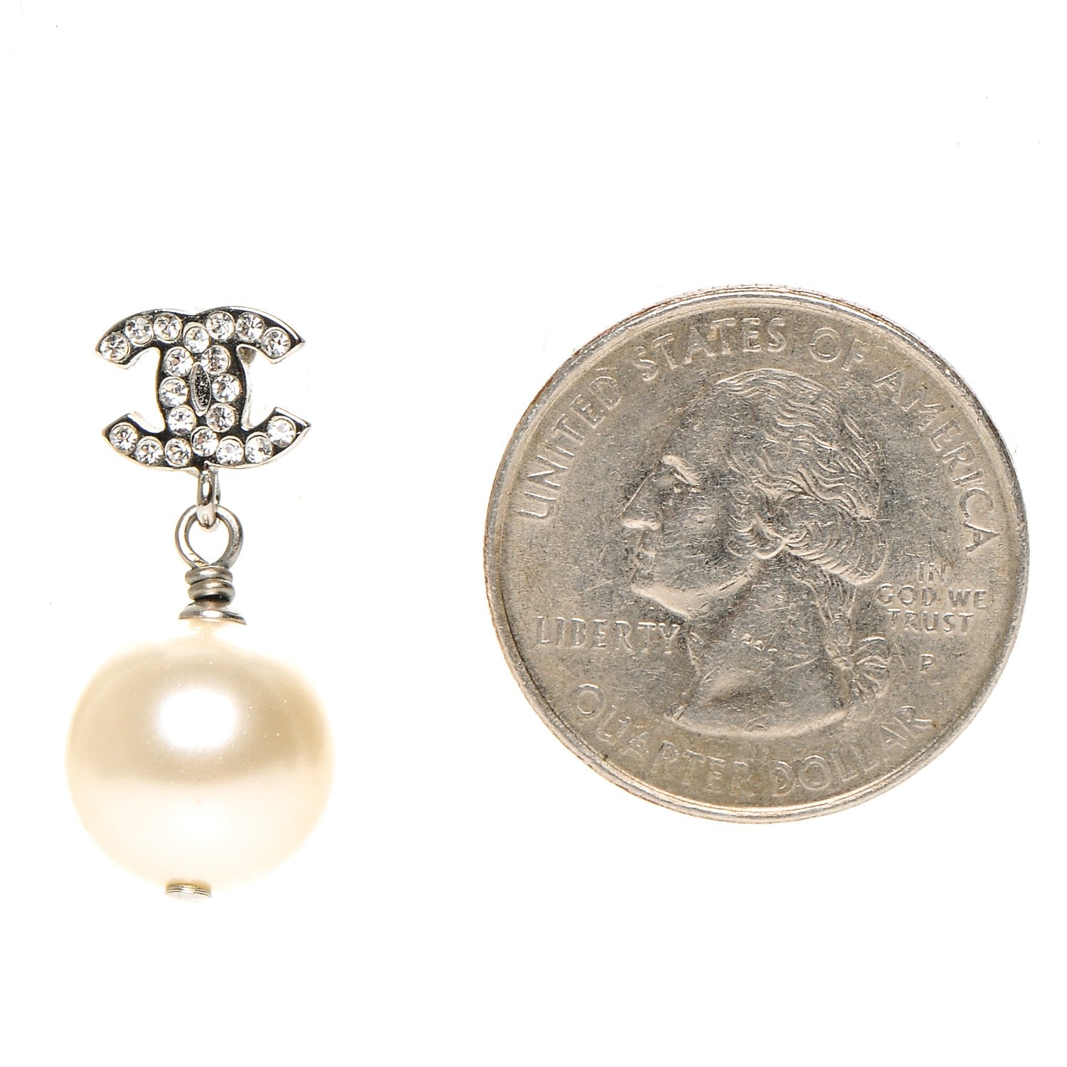 Chanel Crystal Pearl CC Drop Earrings Silver 2 of 4