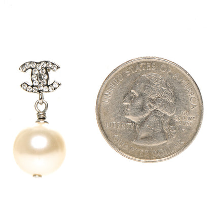 Chanel Crystal Pearl CC Drop Earrings Silver 2 of 4