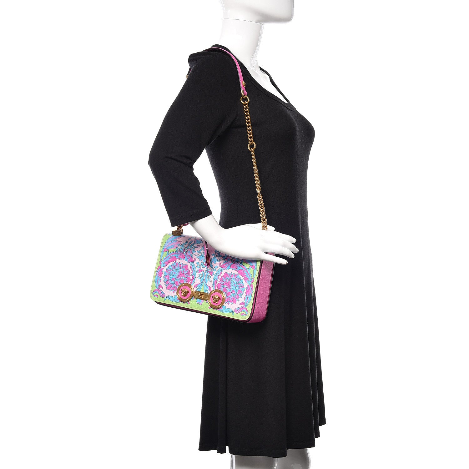 Versace Calfskin Technicolor Baroque Print Medium Icon Chain Bag 2 of 12