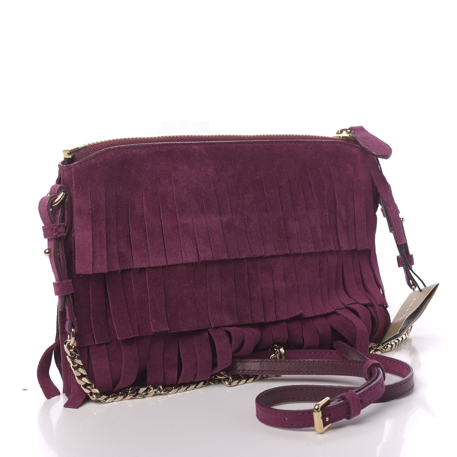 Burberry Suede Fringe Peyton Crossbody Clutch Bag Magenta 3 of 11