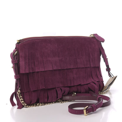 Burberry Suede Fringe Peyton Crossbody Clutch Bag Magenta 3 of 11