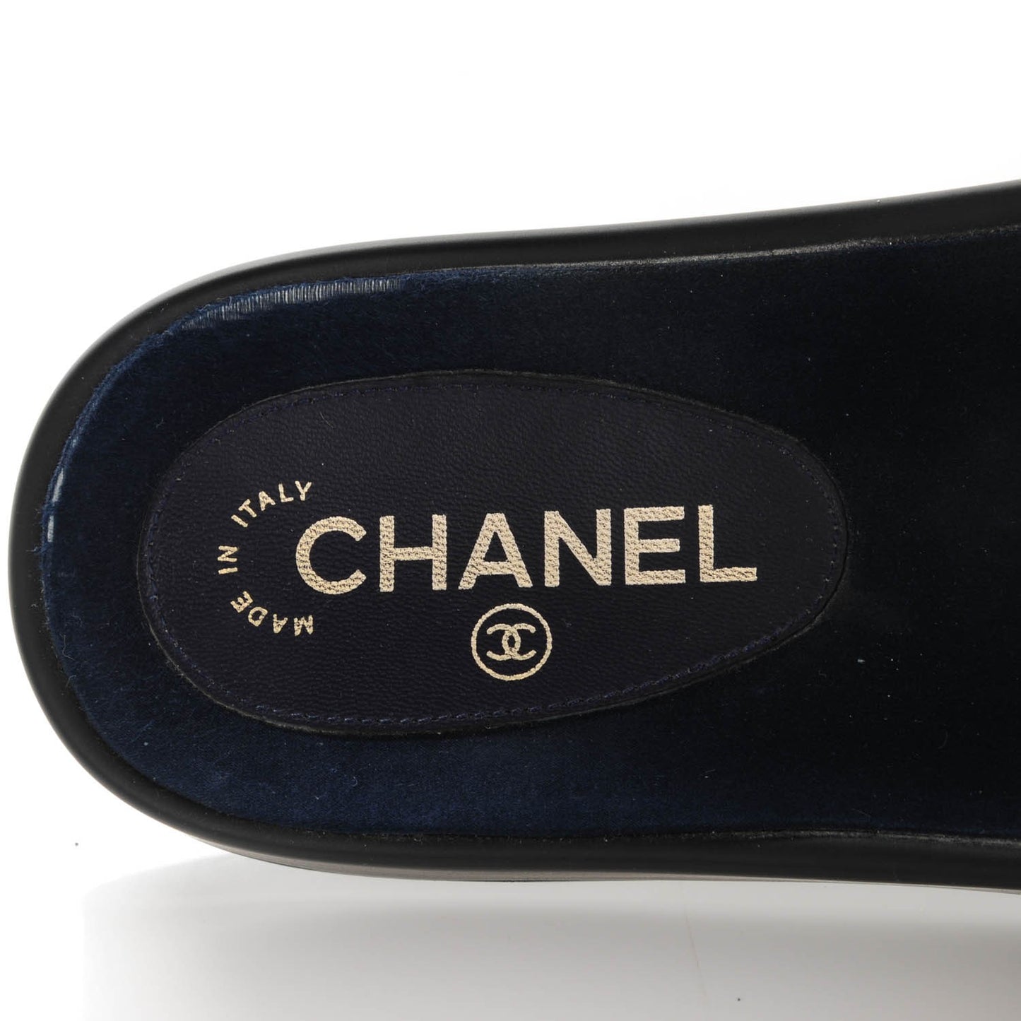 Lambskin Canvas Chain Flat Sandals 40 Navy