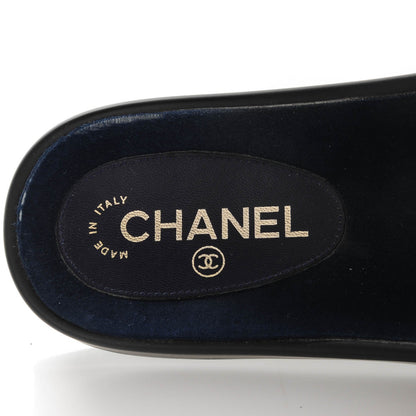 Chanel Lambskin Canvas Chain Flat Sandals 40 Navy 7 of 8