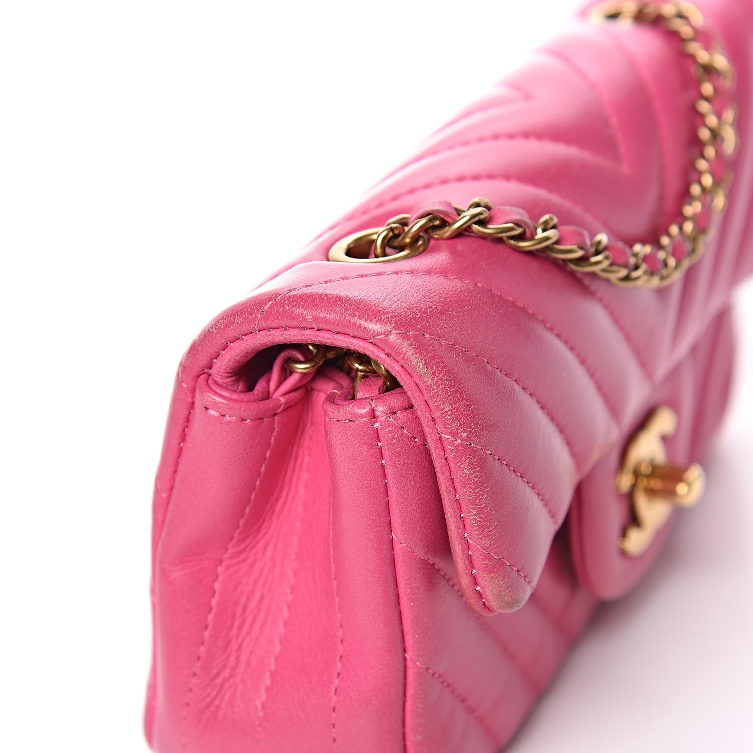 Chanel Lambskin Chevron Quilted Extra Mini Flap Dark Pink 15 of 15