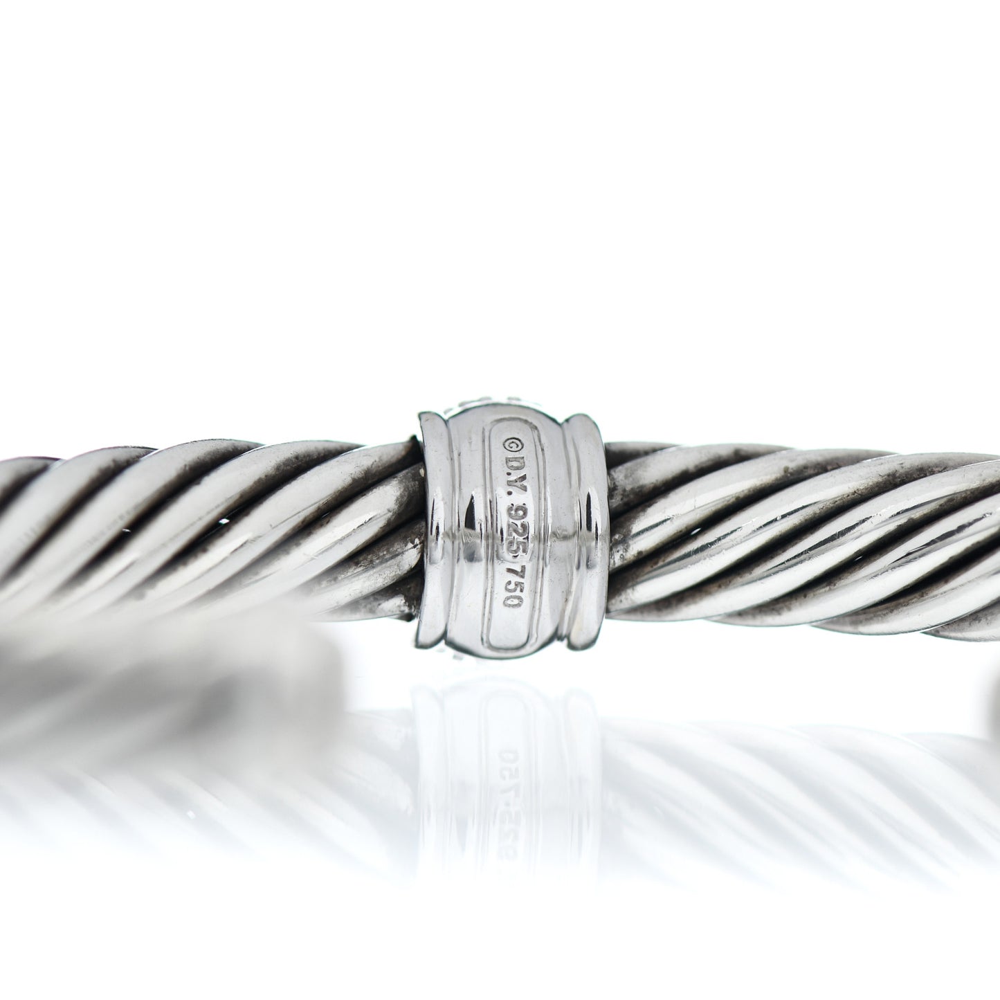 Sterling Silver 18K White Gold Diamond 7mm Cable Classics Station Bracelet