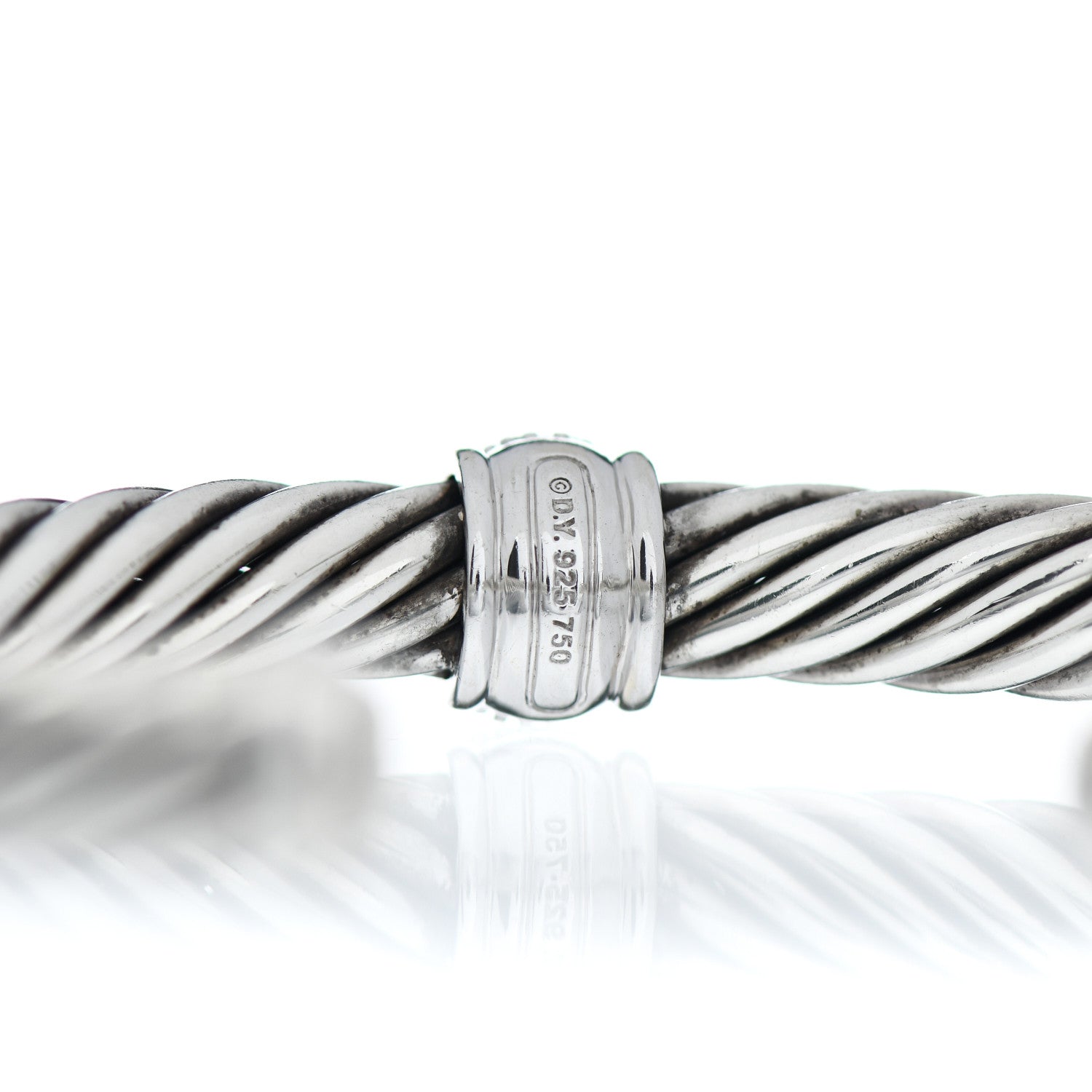 David Yurman Sterling Silver 18K White Gold Diamond 7mm Cable Classics Station Bracelet 4 of 5