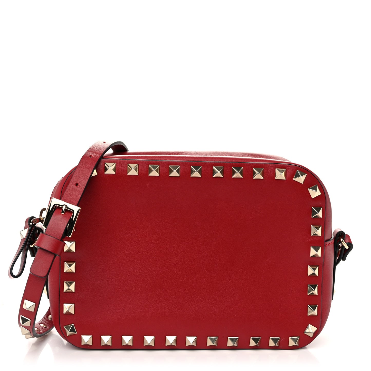 Calfskin Rockstud Camera Crossbody Bag Red