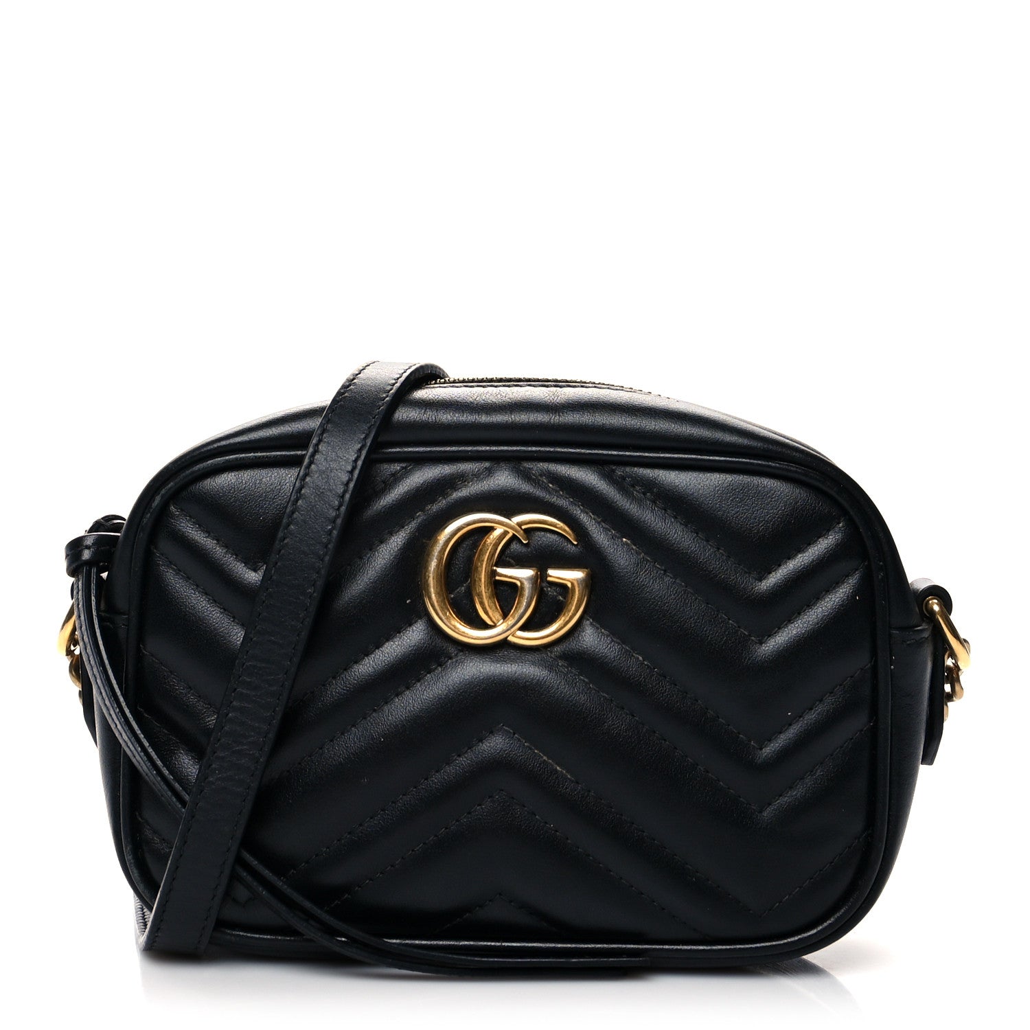 Gucci Calfskin Matelasse Mini GG Marmont Chain Shoulder Bag Black 1 of 13