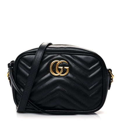 Gucci Calfskin Matelasse Mini GG Marmont Chain Shoulder Bag Black 1 of 13