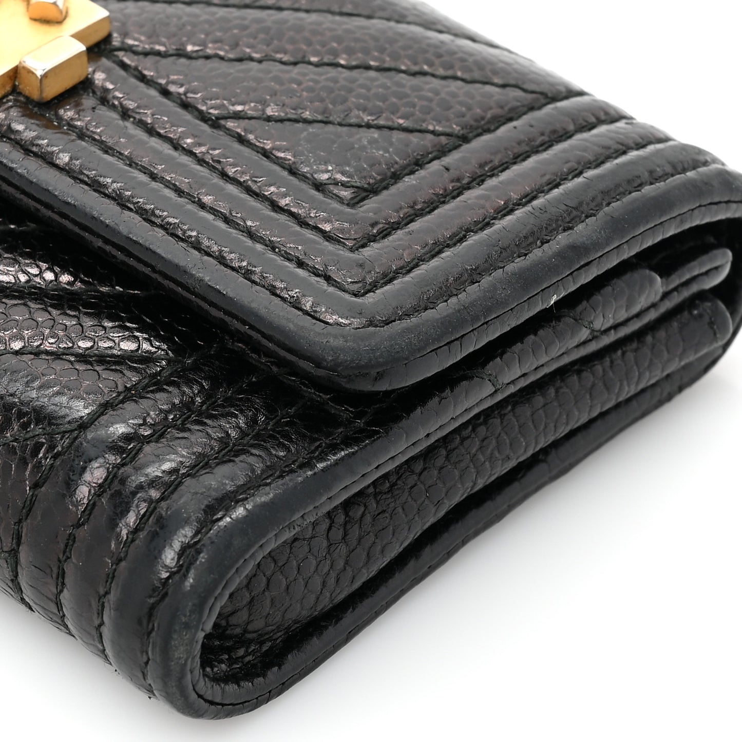 Caviar Chevron Quilted Boy Flap Card Holder Black